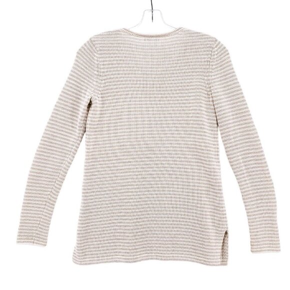 J McLaughlin Beige Cream Striped Knit Top Rolled V-Neck Pullover Sweater Size XS - Picture 4 of 6